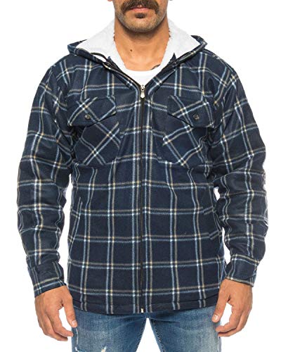 Benk Winter Thermohemd mit Kapuze Holzfällerhemd gefüttert Arbeitsjacke Flanellhemd (Blau/Blau, XXL) - 2