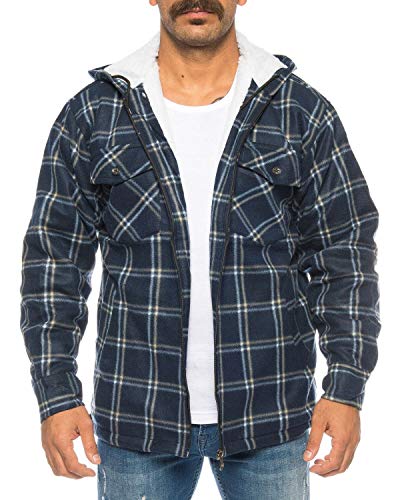 Benk Winter Thermohemd mit Kapuze Holzfällerhemd gefüttert Arbeitsjacke Flanellhemd (Blau/Blau, XXL) - 4