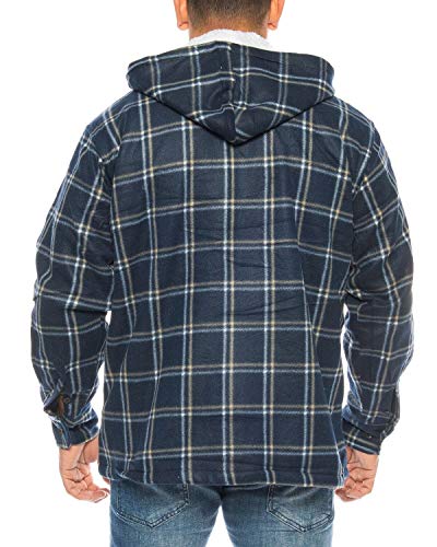 Benk Winter Thermohemd mit Kapuze Holzfällerhemd gefüttert Arbeitsjacke Flanellhemd (Blau/Blau, XXL) - 3