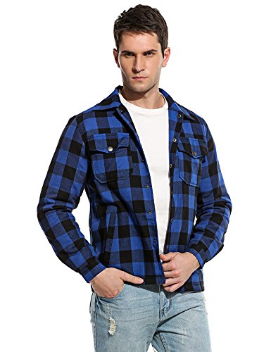 COOFANDY karierte Herren Hemdjacke, Blau/Schwarz - 2