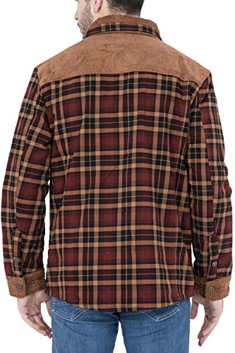 SMTD Herren Langarm Freizeithemd Kariert Thermohemd Flanellhemd Steppjacke gefüttert gebürstet Baumwolle Hemdjacke Coffee XS - 7