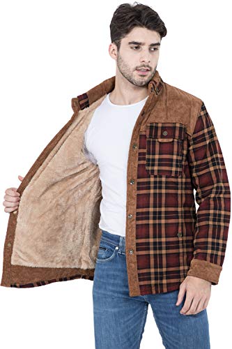 SMTD Herren Langarm Freizeithemd Kariert Thermohemd Flanellhemd Steppjacke gefüttert gebürstet Baumwolle Hemdjacke Coffee XS - 5