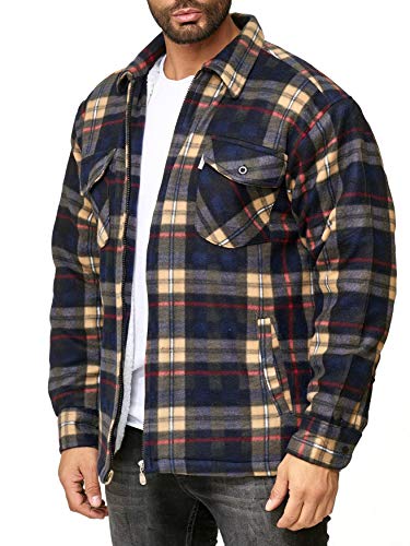 EGOMAXX Herren Hemdjacke, Braun/Blau - 4