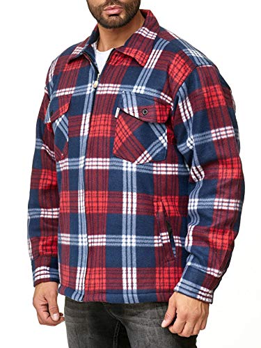 EGOMAXX gefütterte Herren Hemdjacke, Blau/Rot - 2
