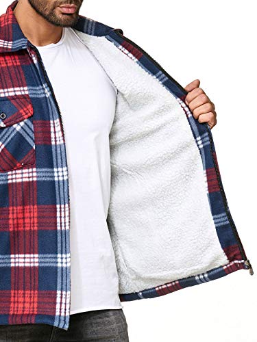 EGOMAXX gefütterte Herren Hemdjacke, Blau/Rot - 3