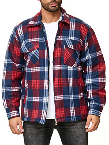 EGOMAXX gefütterte Herren Hemdjacke, Blau/Rot - 5